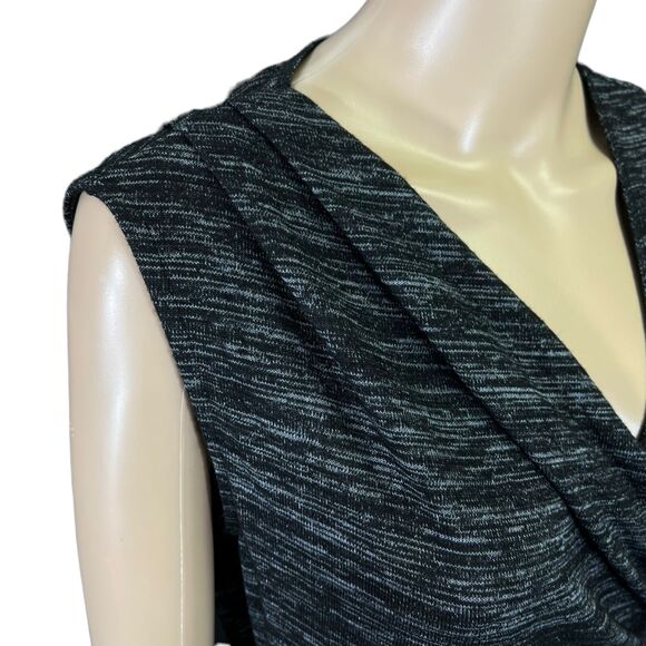 RD Style Womens Sheath Dress Pullover Faux Wrap Tulip Hem Black Gray Medium - Picture 5 of 12